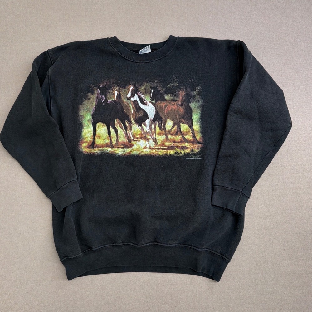 Vintage Alstyle Horse Graphic Sweatshirt Mens Large Black C Cummings Heavyweight